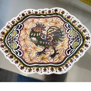 Ceramicas C R Portugal Hand Painted Rooster Oval Dish‎ Tray